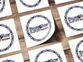 Stickers with "The Chrome Link Cycles" logo, featuring a stylized bicycle chain.